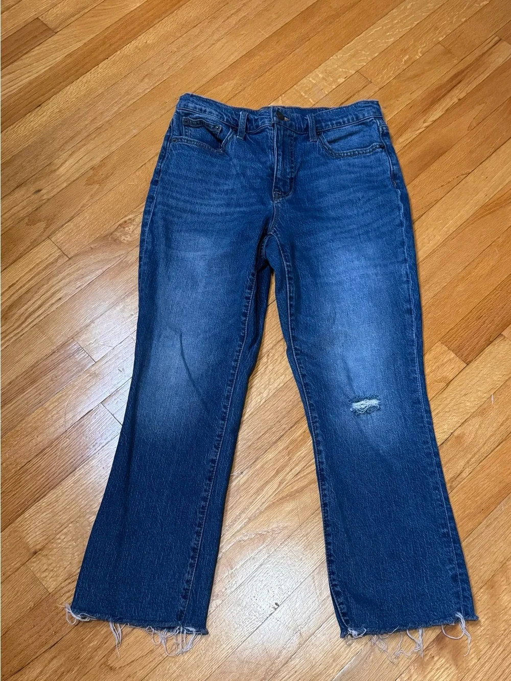 J. Crew Men's Blue Bootcut Jeans with Raw Hem